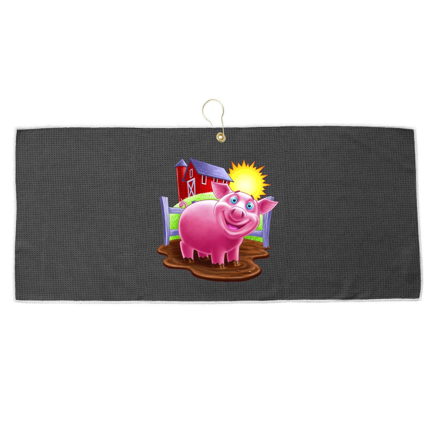 Smiling Farm Pig Large Microfiber Waffle Golf Towel