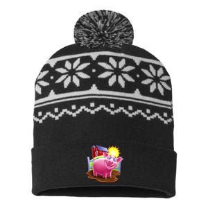 Smiling Farm Pig USA-Made Snowflake Beanie