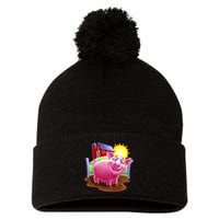 Smiling Farm Pig Pom Pom 12in Knit Beanie