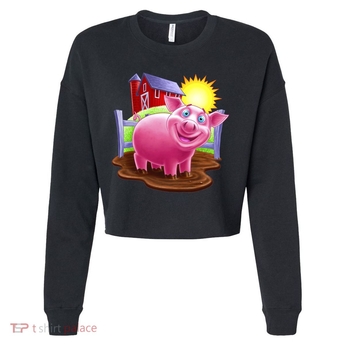 Smiling Farm Pig Cropped Pullover Crew