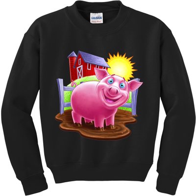 Smiling Farm Pig Kids Sweatshirt
