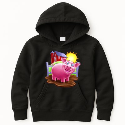 Smiling Farm Pig Kids Hoodie