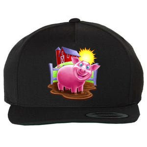 Smiling Farm Pig Wool Snapback Cap