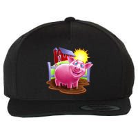 Smiling Farm Pig Wool Snapback Cap