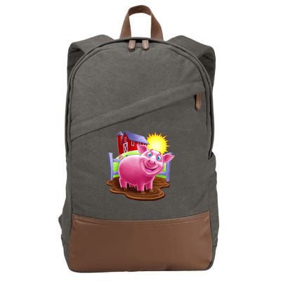 Smiling Farm Pig Cotton Canvas Backpack