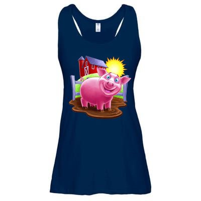 Smiling Farm Pig Ladies Essential Flowy Tank