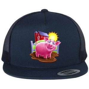 Smiling Farm Pig Flat Bill Trucker Hat