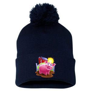 Smiling Farm Pig Pom Pom 12in Knit Beanie