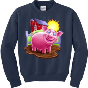 Smiling Farm Pig Kids Sweatshirt