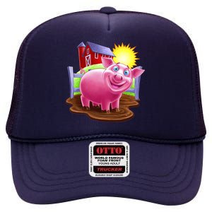 Smiling Farm Pig High Crown Mesh Back Trucker Hat