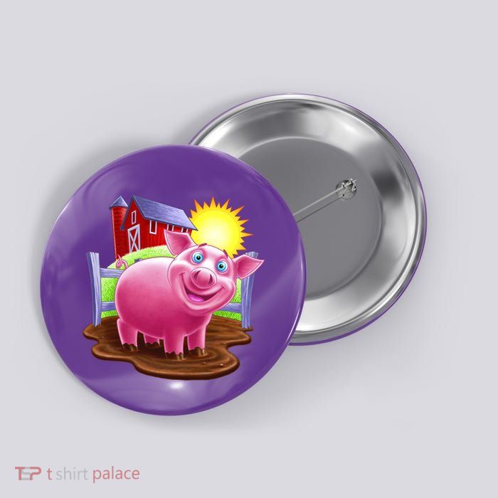 Smiling Farm Pig Button