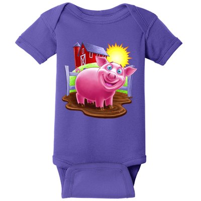 Smiling Farm Pig Baby Bodysuit