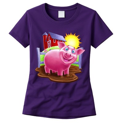 Smiling Farm Pig Womens T-Shirt