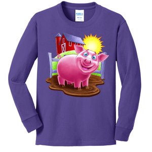 Smiling Farm Pig Kids Long Sleeve Shirt