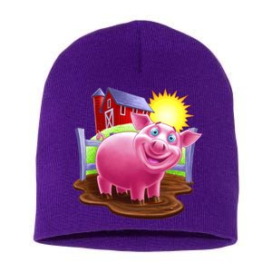 Smiling Farm Pig Short Acrylic Beanie