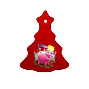 Smiling Farm Pig Ceramic Tree Ornament