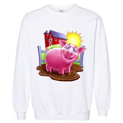 Smiling Farm Pig Garment-Dyed Sweatshirt