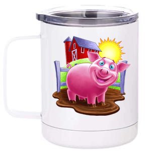 Smiling Farm Pig 12 oz Stainless Steel Tumbler Cup