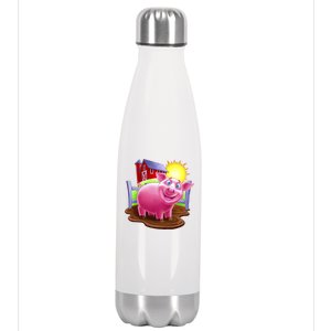 Smiling Farm Pig Stainless Steel Insulated Water Bottle