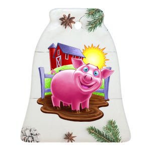 Smiling Farm Pig Ceramic Bell Ornament