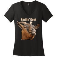 Smiling Goat Funny Women's V-Neck T-Shirt