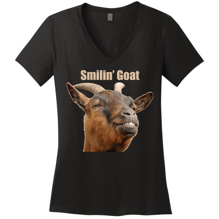 Smiling Goat Funny Women's V-Neck T-Shirt