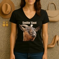 Smiling Goat Funny Women's V-Neck T-Shirt