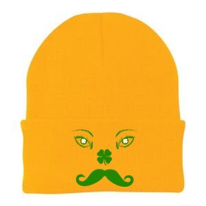 Smiling Irish Eyes Cloverleaf Mustache Knit Cap Winter Beanie