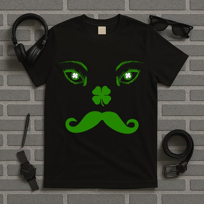 Smiling Irish Eyes Cloverleaf Mustache T-Shirt