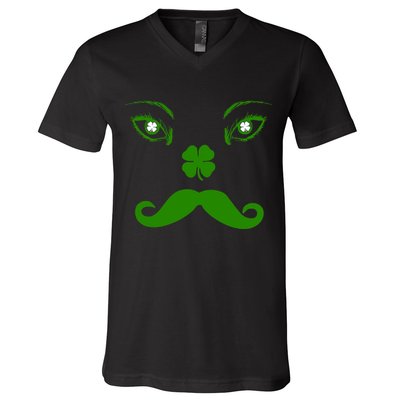 Smiling Irish Eyes Cloverleaf Mustache V-Neck T-Shirt