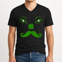 Smiling Irish Eyes Cloverleaf Mustache V-Neck T-Shirt