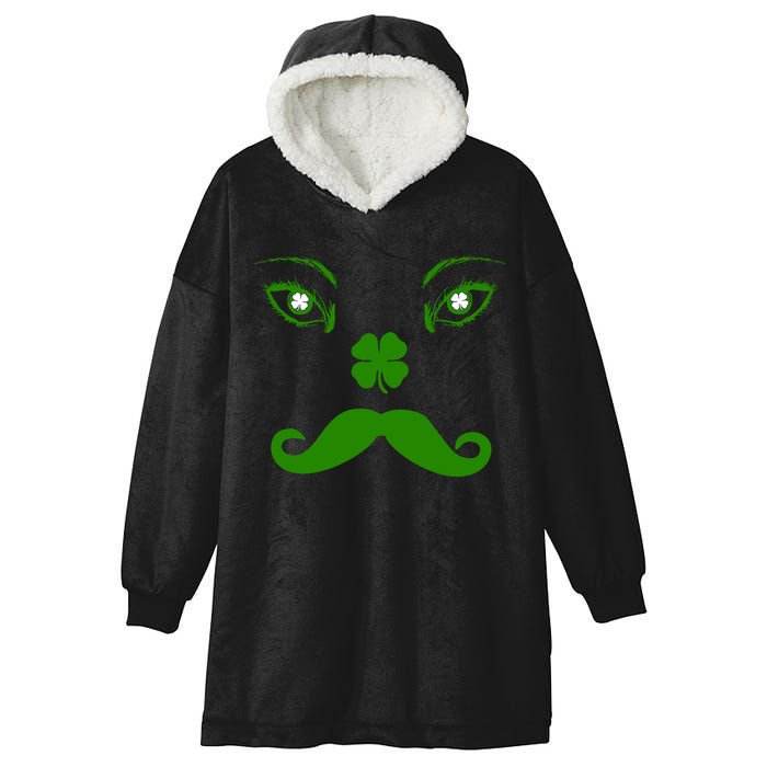 Smiling Irish Eyes Cloverleaf Mustache Hooded Wearable Blanket