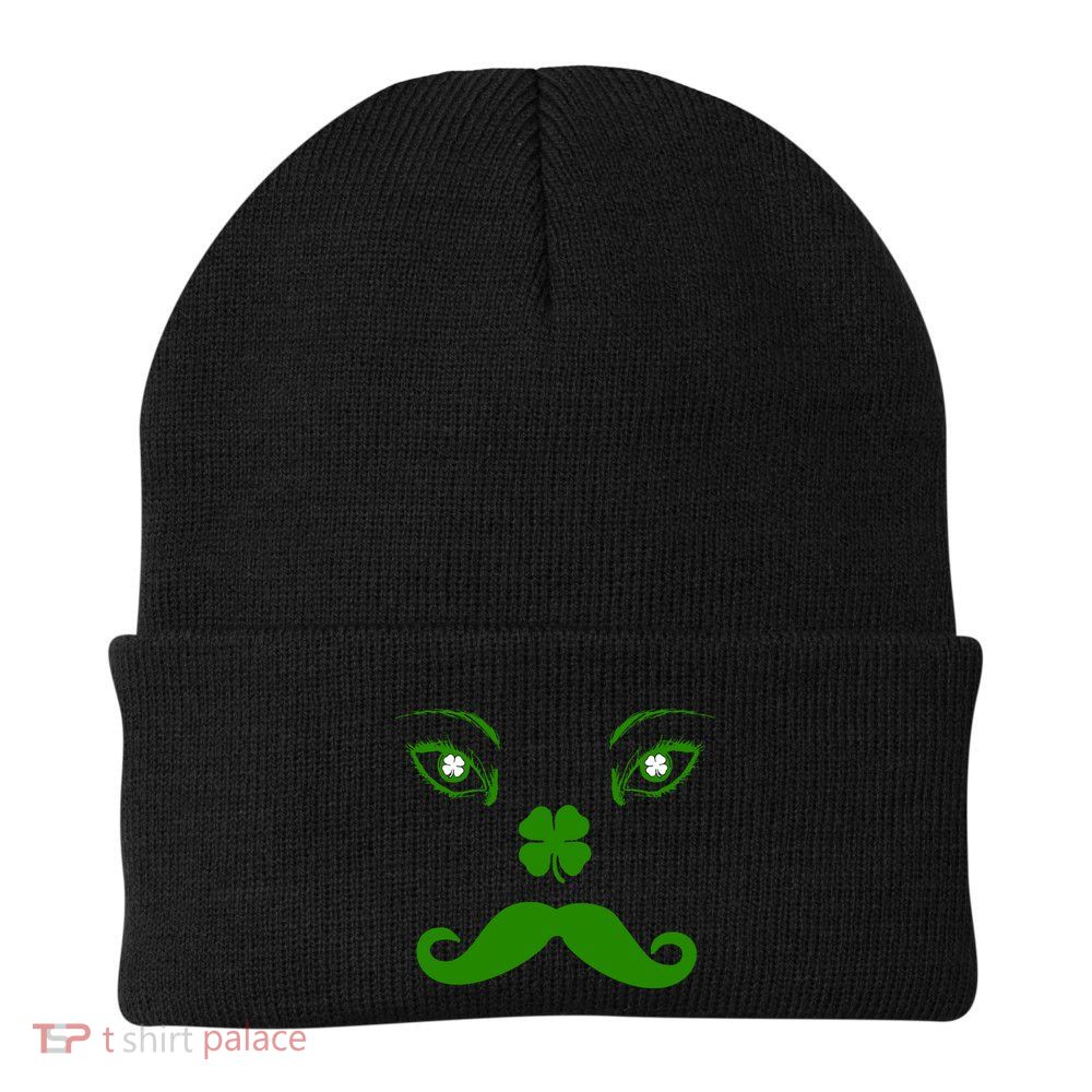 Smiling Irish Eyes Cloverleaf Mustache Beanie