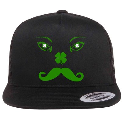 Smiling Irish Eyes Cloverleaf Mustache Flat Bill Trucker Hat