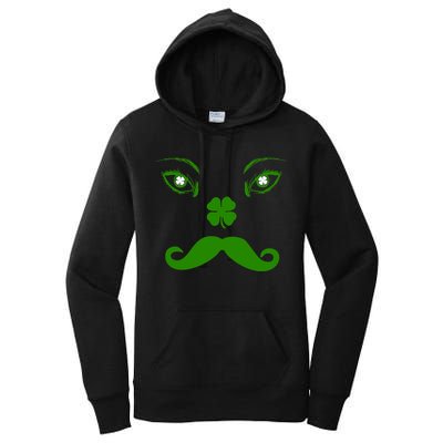 Smiling Irish Eyes Cloverleaf Mustache Women's Pullover Hoodie