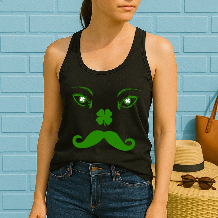 Smiling Irish Eyes Cloverleaf Mustache Womens Tank Top