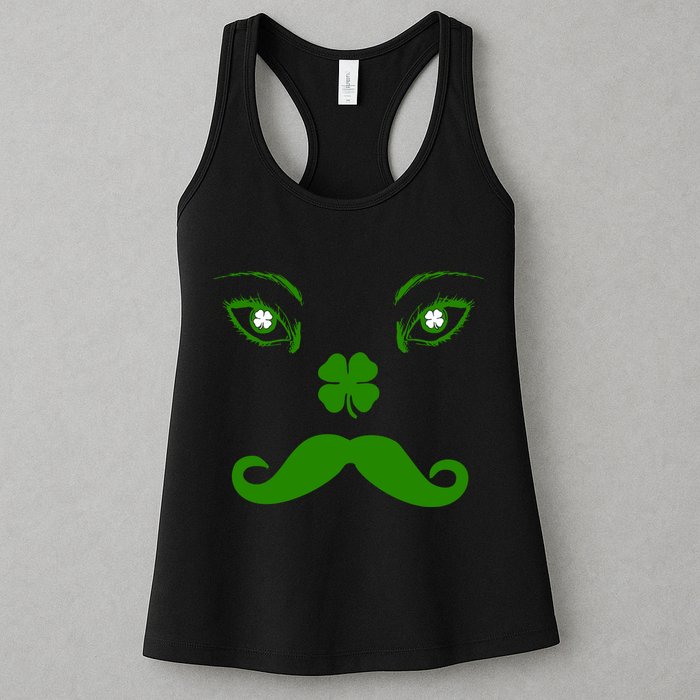 Smiling Irish Eyes Cloverleaf Mustache Womens Tank Top
