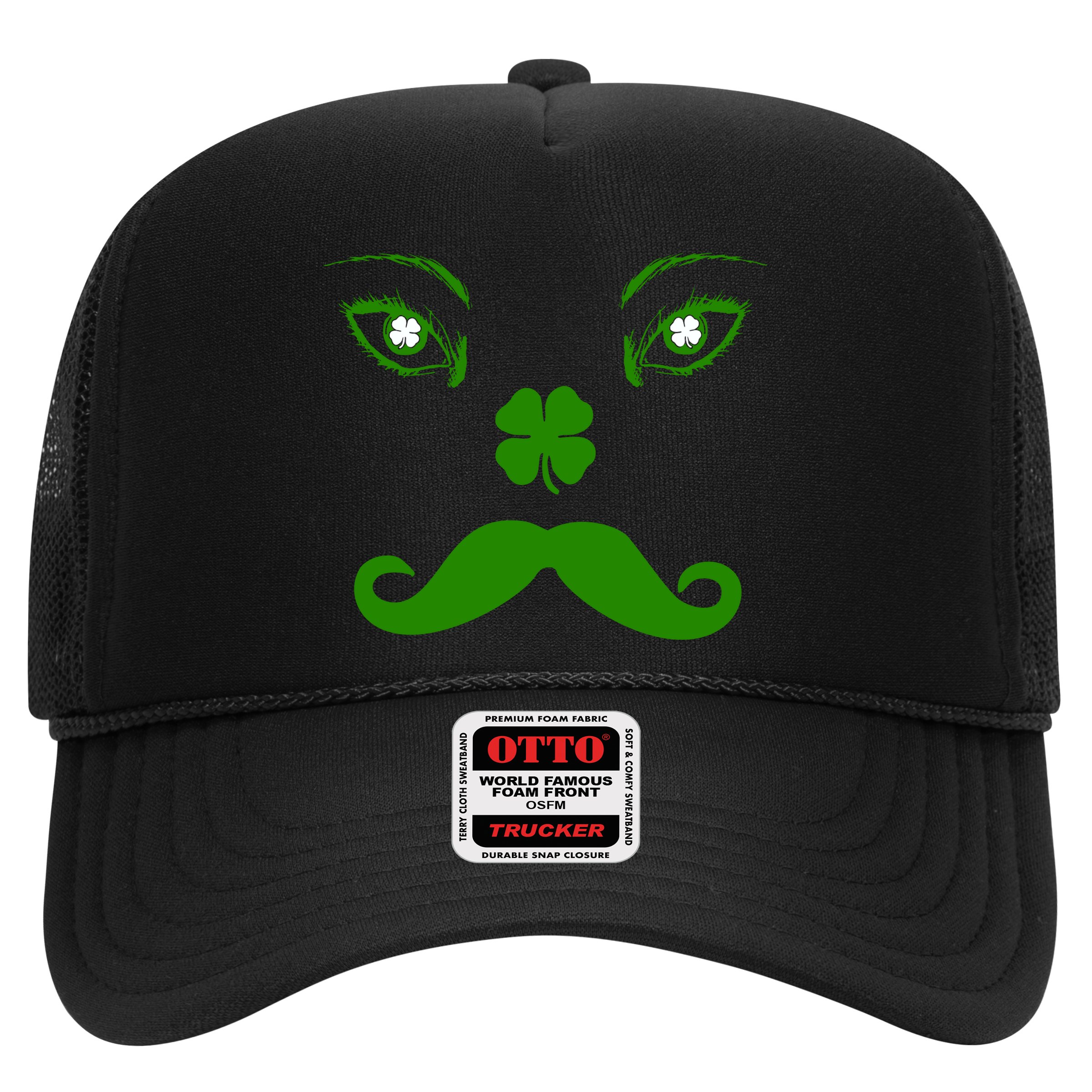 Smiling Irish Eyes Cloverleaf Mustache Trucker Hat