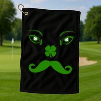 Smiling Irish Eyes Cloverleaf Mustache Golf Towel