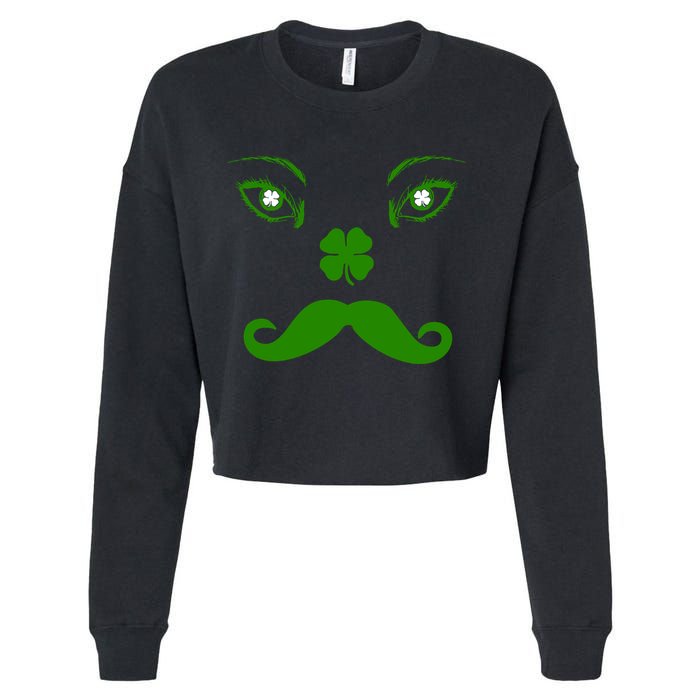 Smiling Irish Eyes Cloverleaf Mustache Cropped Pullover Crew