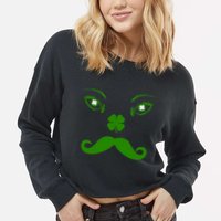 Smiling Irish Eyes Cloverleaf Mustache Cropped Pullover Crew