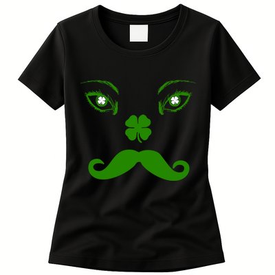 Smiling Irish Eyes Cloverleaf Mustache Womens T-Shirt