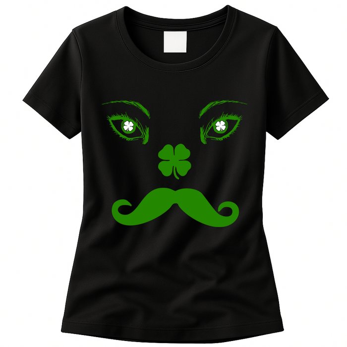 Smiling Irish Eyes Cloverleaf Mustache Womens T-Shirt