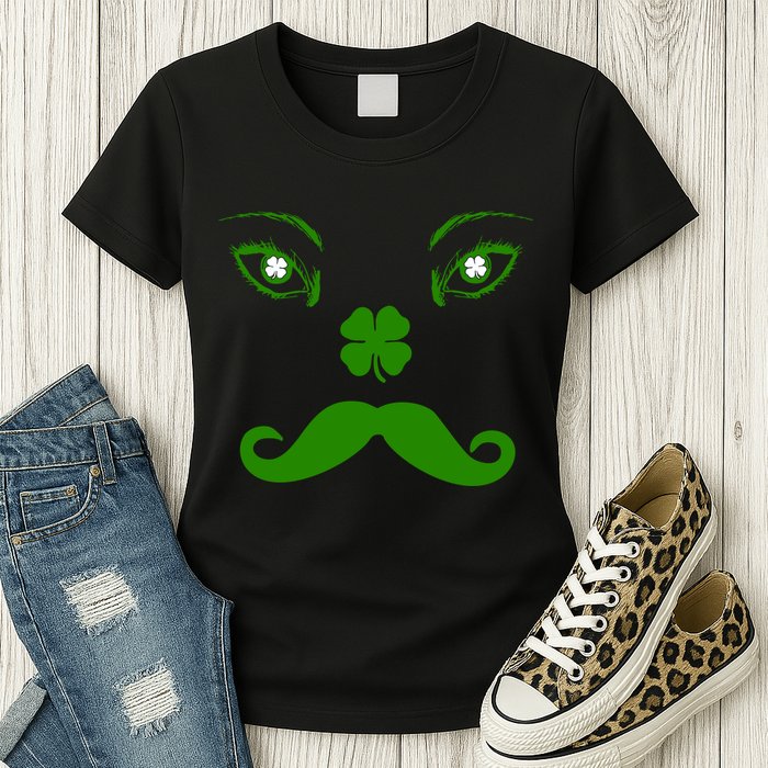 Smiling Irish Eyes Cloverleaf Mustache Womens T-Shirt
