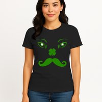 Smiling Irish Eyes Cloverleaf Mustache Womens T-Shirt