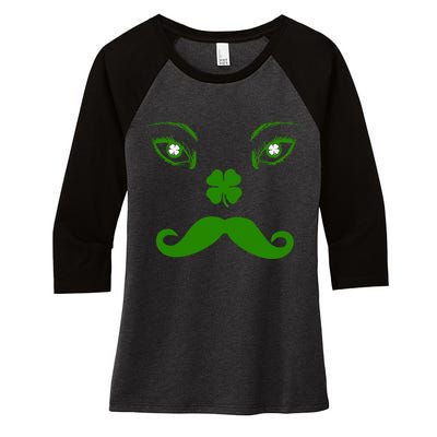 Smiling Irish Eyes Cloverleaf Mustache Women's Tri-Blend 3/4-Sleeve Raglan Shirt