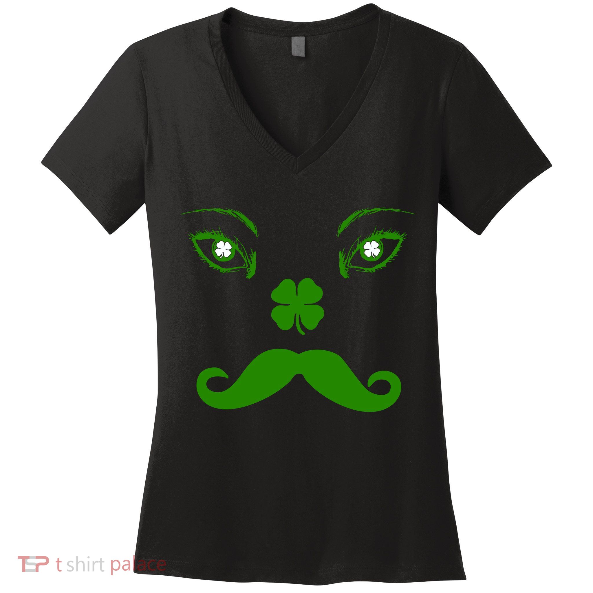 Smiling Irish Eyes Cloverleaf Mustache Women's V-Neck T-Shirt
