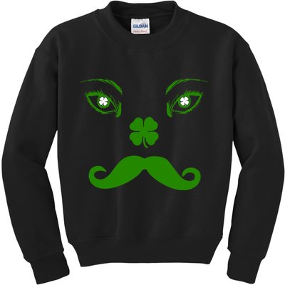 Smiling Irish Eyes Cloverleaf Mustache Kids Sweatshirt