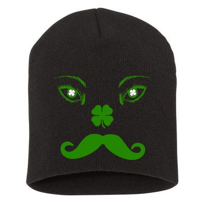 Smiling Irish Eyes Cloverleaf Mustache Short Acrylic Beanie