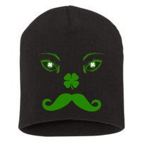 Smiling Irish Eyes Cloverleaf Mustache Short Acrylic Beanie